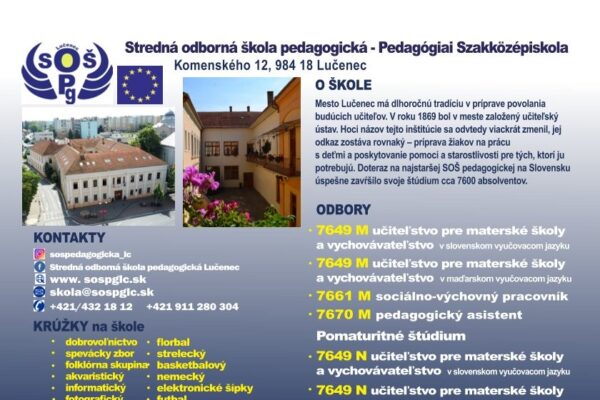 Stredná odborná škola pedagogická v Lučenci organizuje Dni otvorených dverí. Ponúka viaceré študijné odbory